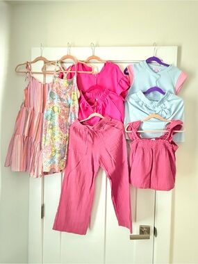 Girls Mixed Clothing Set - Pink, Light Blue & Multi Floral Pieces